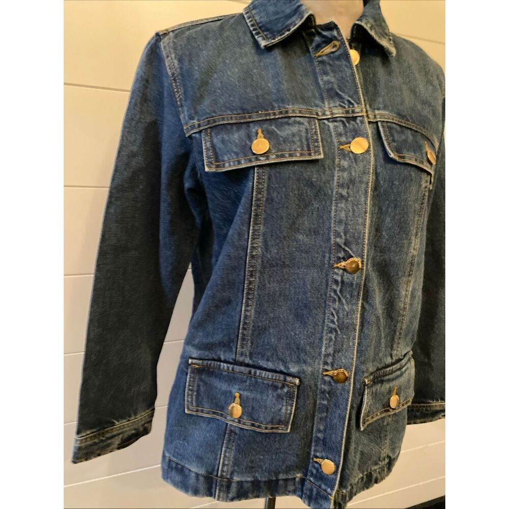 Michael Kors Dark Blue Jean Jacket with Gold Buttons Size Medium M - Picture 3 of 9